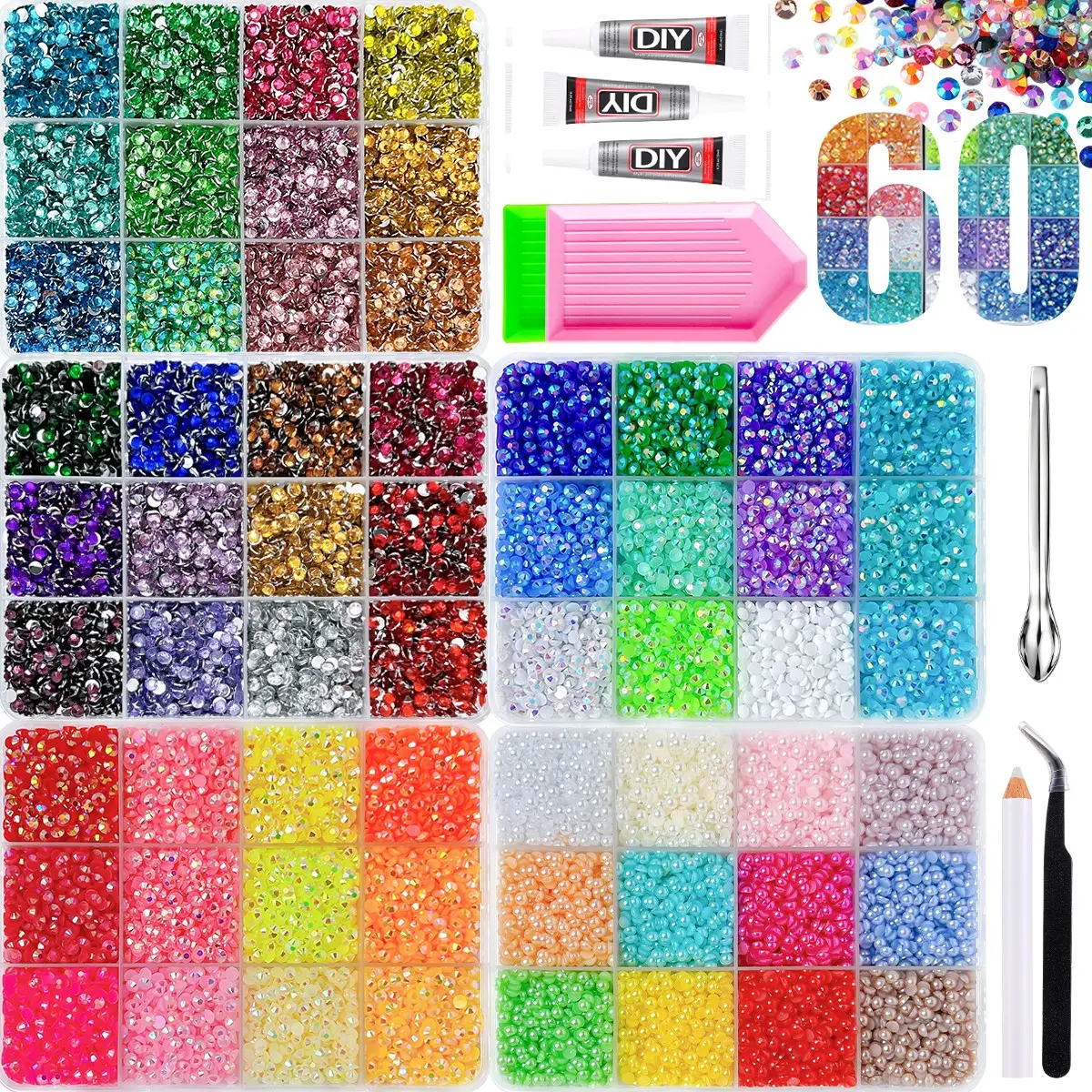 Rainbow Colorful Rhinestone Set, 5-Piece Kit with Drill Pen and Clay, Easy to Use, ISuper Shiny Rhinestones For Nails & Phone Case，28 Vibrant Crystal Colors No Need Extra Purchase，deal for Nail Art, Phone Cases, Shoes, Clothing Decor, Women's Gift