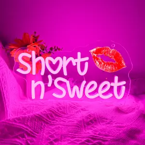 "Short n' Sweet" Neon Sign - Pink UV Printed, USB-Powered Wall Decor with Switch Control for Bedrooms & Gifts for Fans, Light Decor
