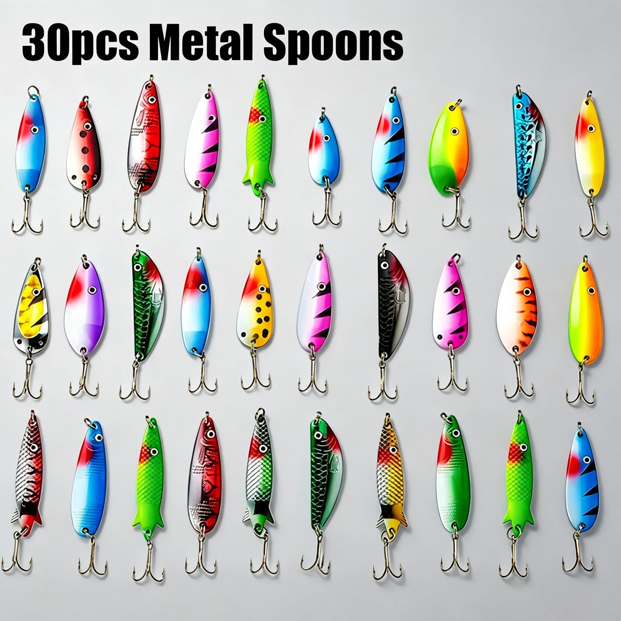 30-Piece Metal Spinner Lures Set, Ideal for Trout, Pike, Bass, River Perch, Salmon, Realistic Fishing Baits, Angler Essentials