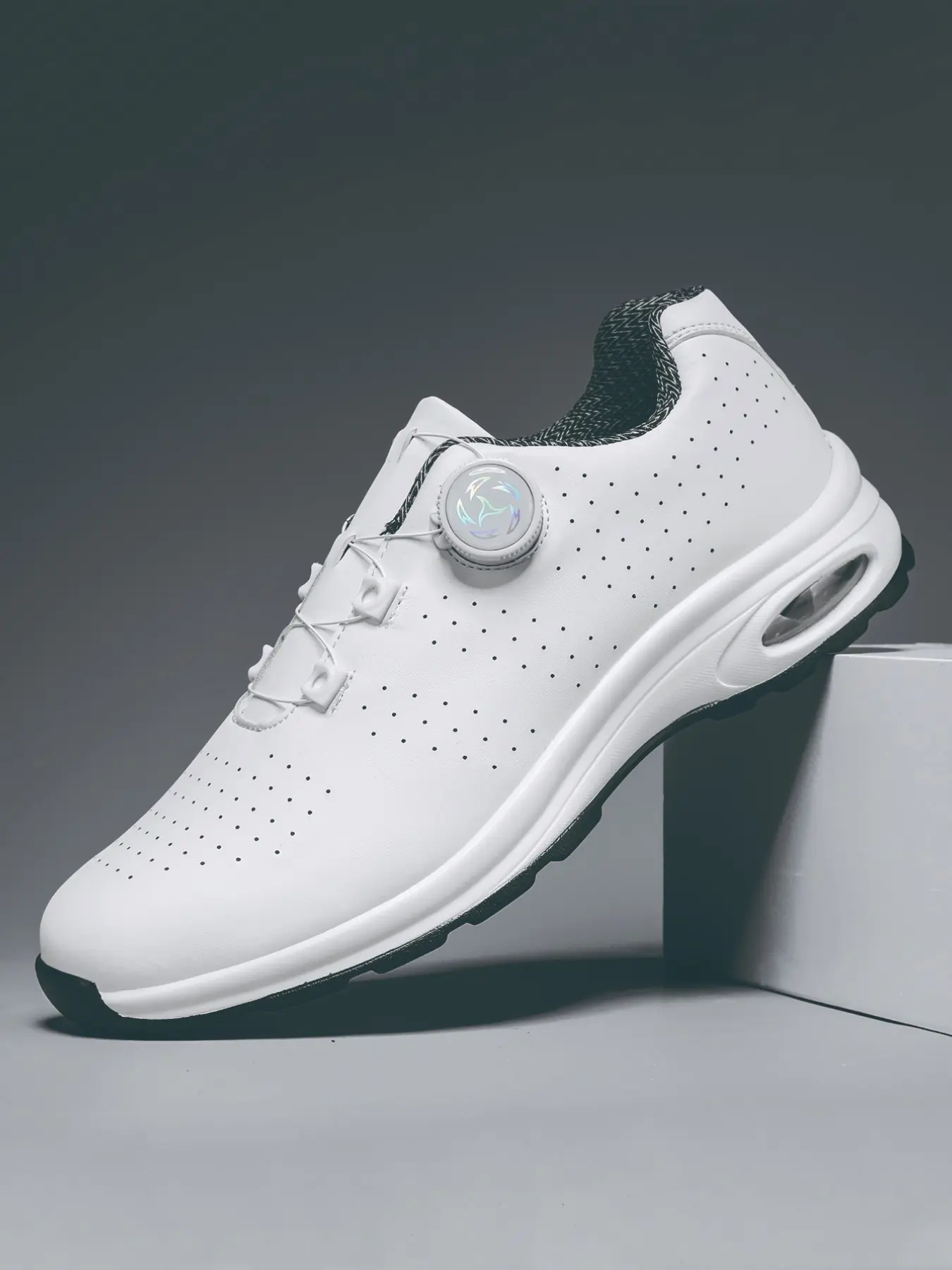 Men's Breathable Golf Shoes, Rotating Button Closure, PU Leather, Rubber Sole, Anti-Slip, Comfortable, All Seasons, Casual Style
