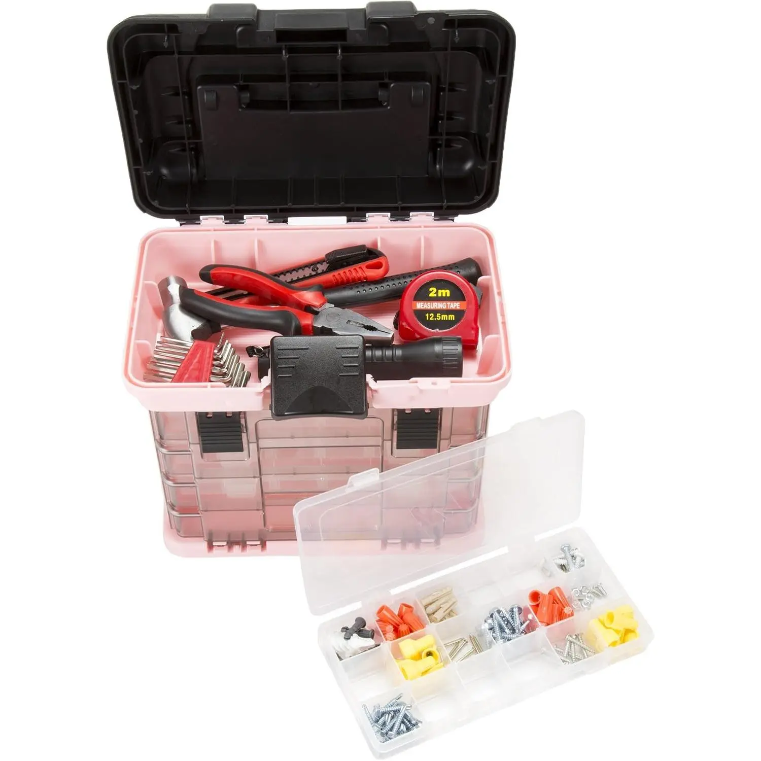 Pink Tool Box Organizer with Removable Compartments – Portable Storage Case for Crafts, Beads, Screws & Small Tools – Lightweight Utility Organizer
