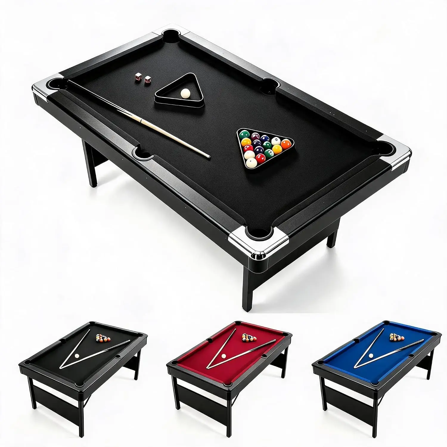 Hosslly 7 ft Portable Folding Pool Billiards Table Full Set - 2 Cue Sticks, Balls, Chalk, Felt Brush - for Home Game Room Indoor Family Entertainment