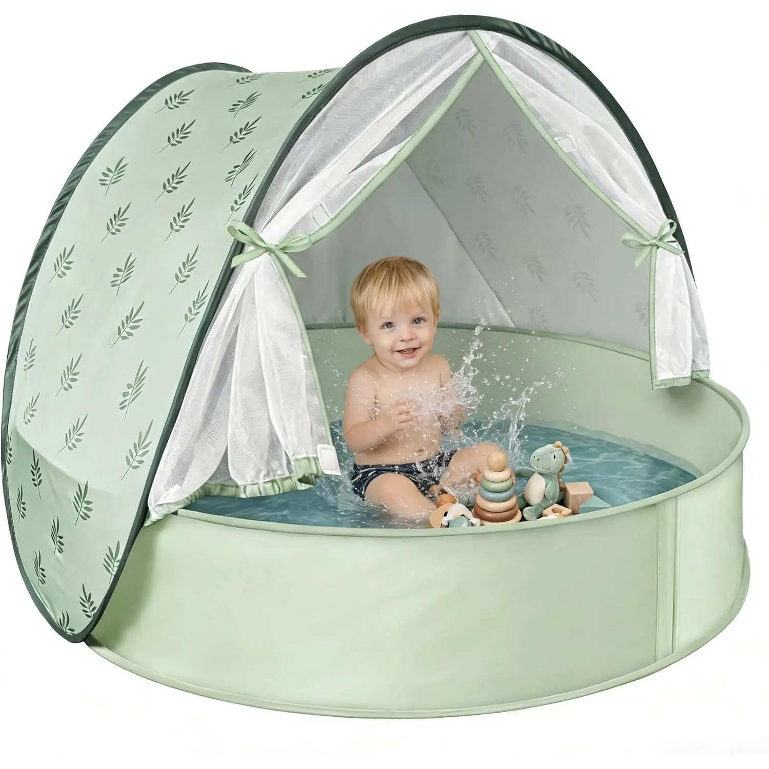Pop-Up Baby Beach Pool Tent with Mat, Mosquito Net, Detachable Canopy | UPF 50+ Sun Protection Bug-Proof Baby-Safe Material Heat-Reflective Coating Lightweight Portable Wind-Secure Water-Resistant