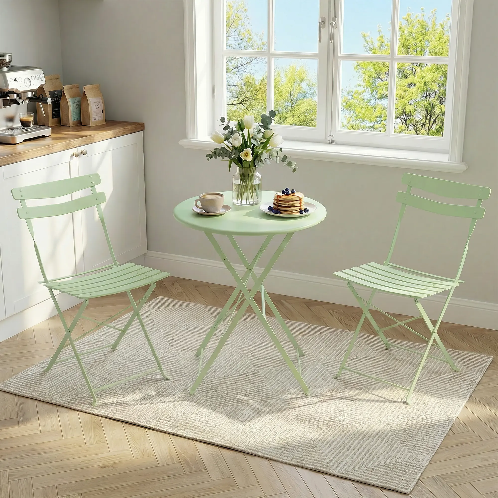 【Summer Sale】3-Piece Folding Steel Bistro Set - Space-Saving Outdoor Patio Table & 2 Chairs - mark & Rust Resistant, No Assembly, Lightweight, Sturdy - Perfect for Balcony, Backyard, Porch - Pink