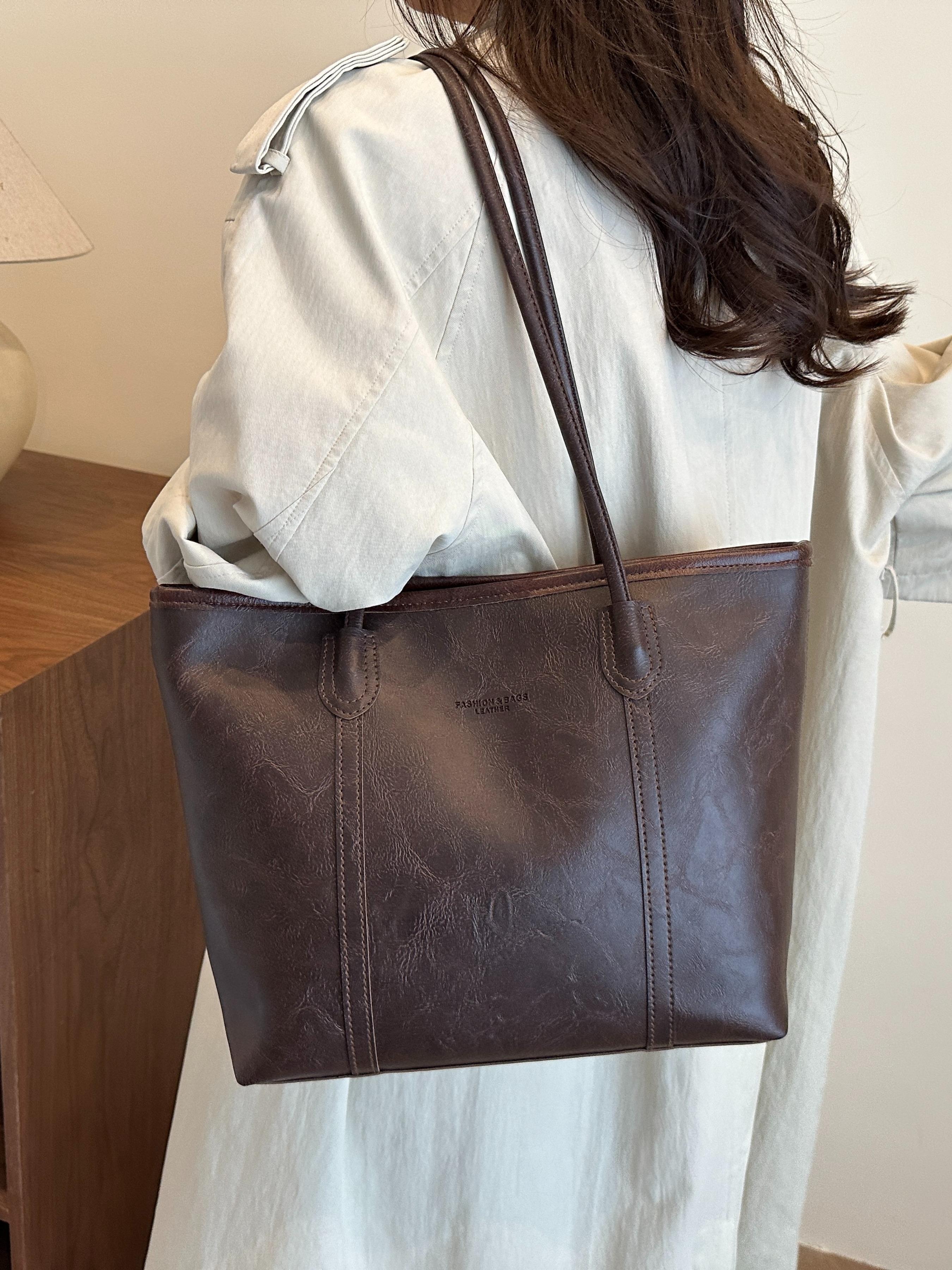 Fashionable Retro Shoulder Bag, Large Capacity Commuter Travel Tote, Pu Tote Satchel, Simple Versatile Design, High-Quality Material