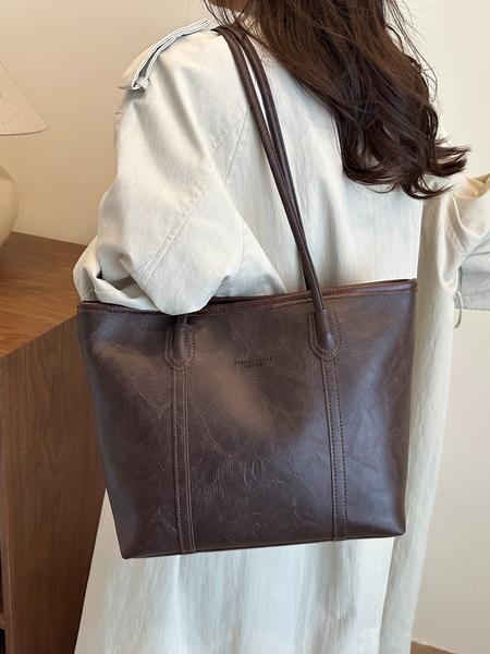 Fashionable Retro Shoulder Bag, Large Capacity Commuter Travel Tote, Pu Tote Satchel, Simple Versatile Design, High-Quality Material