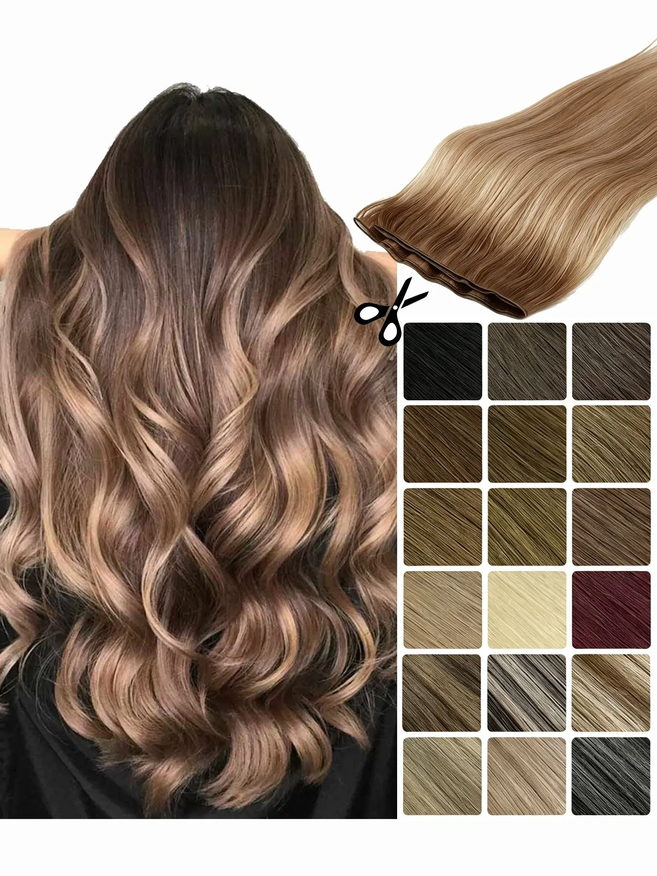 【Genius Weft】Sew In Virgin Remy Hand Tied Human Hair Extension 16inch 22inch Straight Silky Texture Seamless Invisible Blend Ombre Balayage Highlights Ash Blonde Bleach Chocolate Brown Honey Blonde #4/27 #B2/5 #B2/60A B1/Grey Women Daily Style