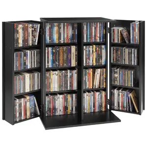 VEVOR Media Storage Cabinet, 4-Tier DVD Shelf Organizer, 24.02 x 14.49 x 33.31 in Multimedia Storage Organizer for CDs, DVDs, Books, Games, CD Shelf for Living Room, Home Office, Recording Room, Blac