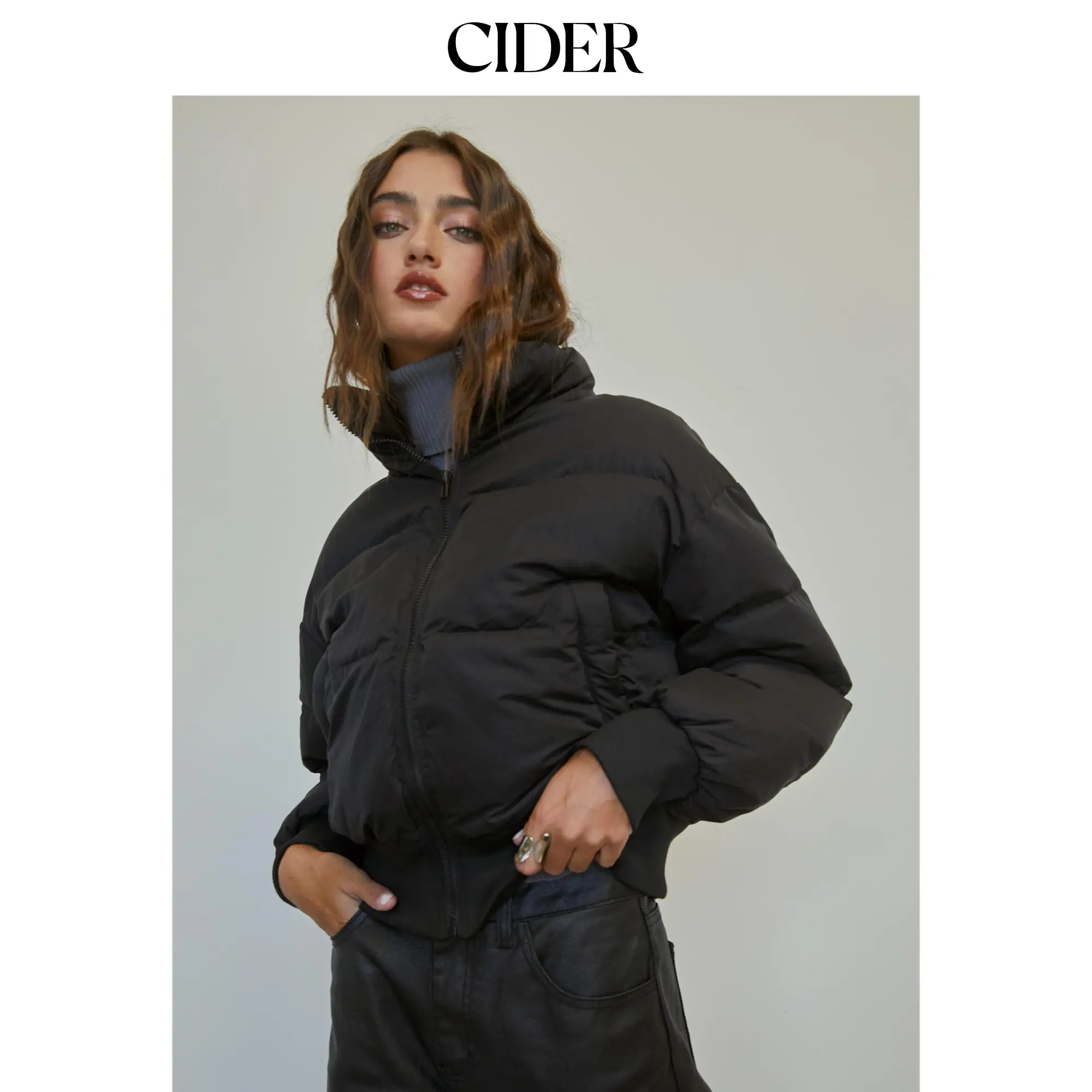 Cider [size 4-10] Stand Collar Solid Puffer Jacket SohoChic