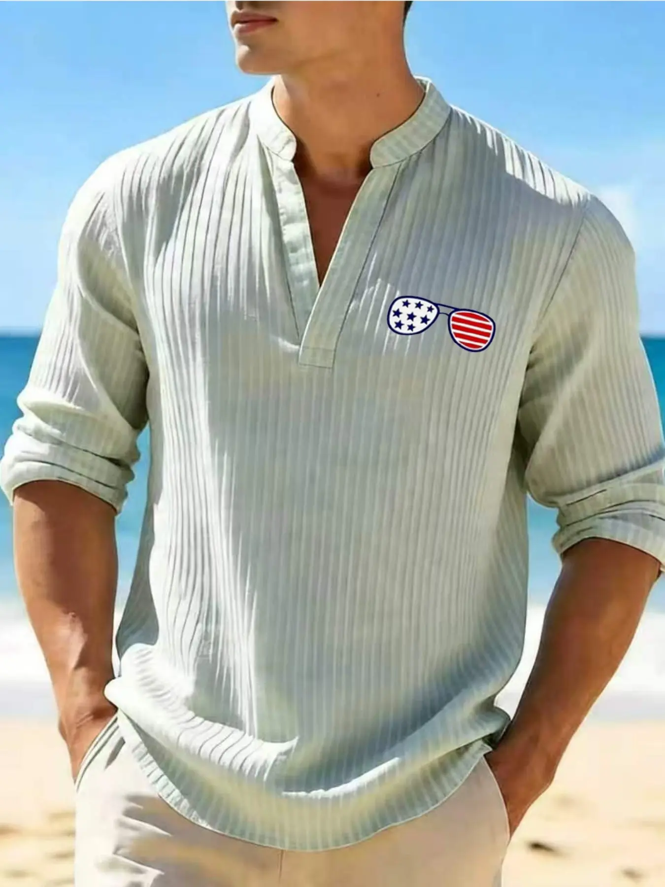 Men's Summer V Neck Short Sleeve T-Shirt, Loose Fit Casual Vacation Style, Plain Pattern, No Zipper, with Collar, Unlined