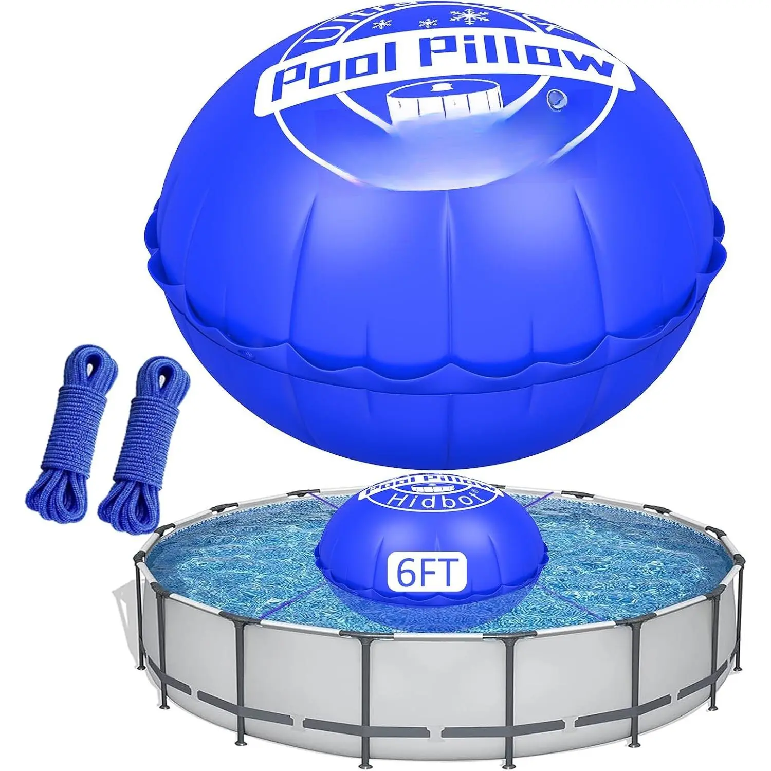 4' X 4' Pool Pillows for Above Ground Pools, 0.4mm Ultra Thick & Cold-Resistant Above Ground Pool Cover Air Pillow, Winterizing Winter Closing Pillows,Pool Winterizing Pillow (2x16.5ft Rope)