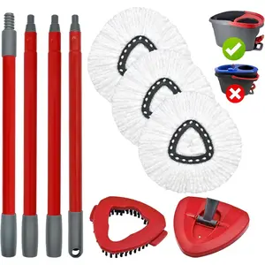 Mop Handle Mop Replace and Mop Base Brush for O Cedar EasyWring 1-Tank System Include 3 Spin Mop Head, 4-Section Mop Handles, 1 Base and 1 Scrub Brush Combo