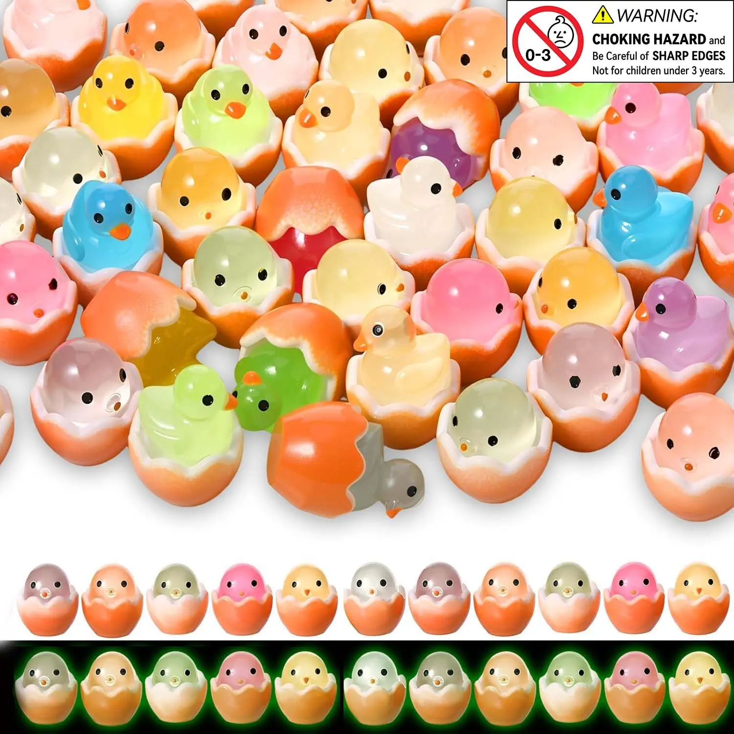 30pcs Easter Cracked Egg Chick Decorations, Mini Egg Basket Fillers, Luminous Chick Eggshell, Holiday Party Supplies, Resin Material, Cartoon Theme