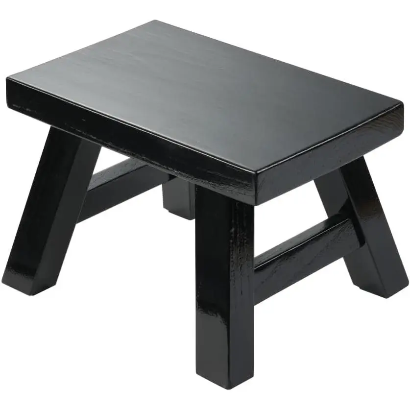 Small Stool Wooden Step Stool Footstool Solid Wood 8 inch for Kids Adults Plant Stand Fishing Stool (Black)
