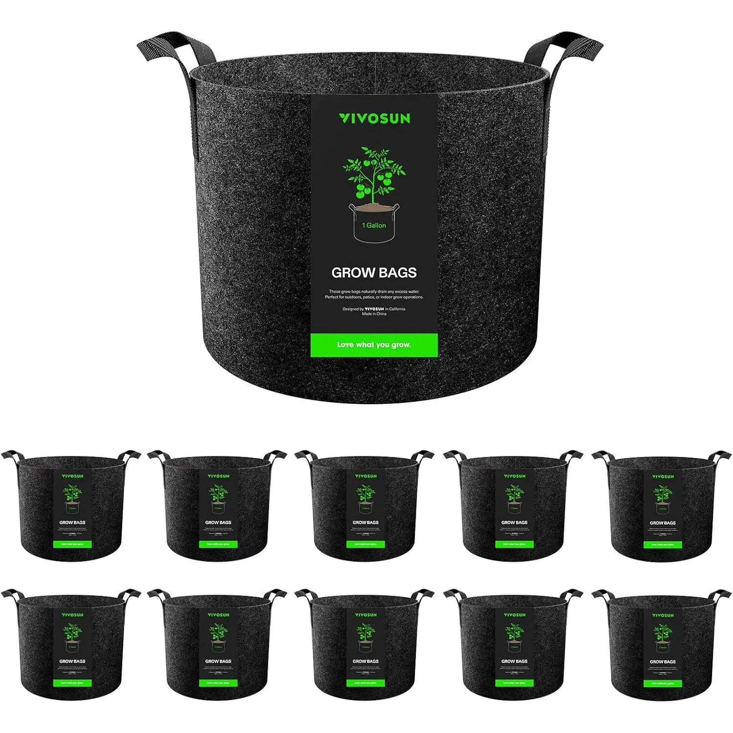 10-Pack 1 Gallon Grow Bags, Reinforced Planter Fabric Pots for Gardening Black