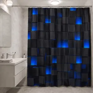 1/4pcs Modern 3D Geometric Black & Blue Bathroom Set - Abstract Shower Curtain, Toilet Lid Cover, Rectangular Bath Mat, U - Shaped Bidet Mat, Futuristic Sleek Design for Minimalist Bathroom, Ideal for Housewarming, Thanksgiving, Christmas, New Year Decor