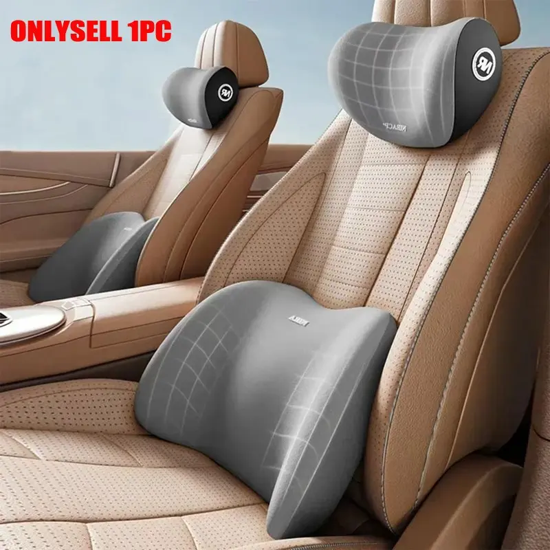 Car Headrest Lumbar Support, Ergonomic Memory Foam Neck Pillow, Comfortable Slow Rebound, Travel and Driving, PU Leather Mesh, Soft Seat Cushion, Car Accessories