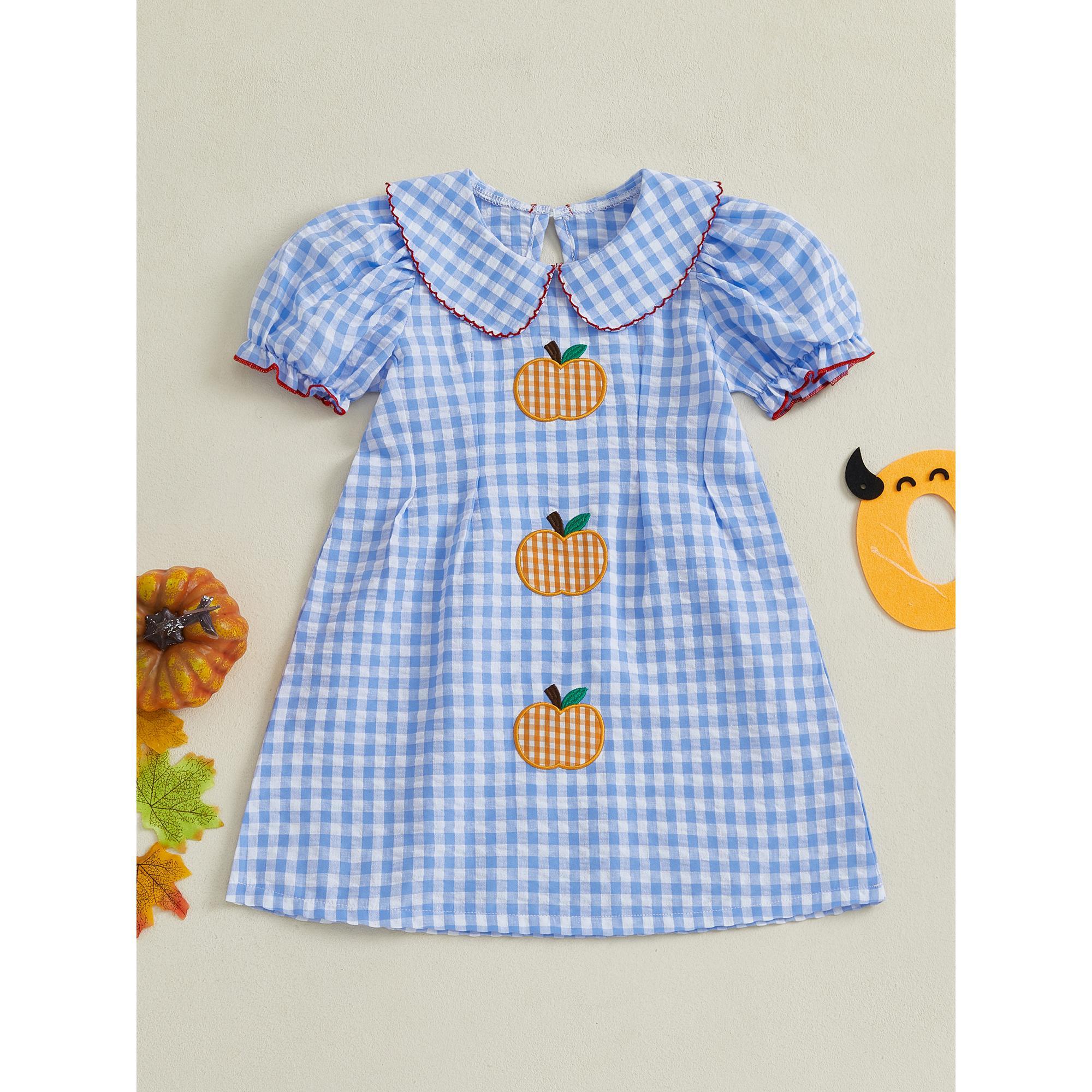Toddler Baby Little Girl Halloween Plaid Dress Puff Short Sleeve Pumpkin Embroidery Dresses Fall Outfit 2-6 Years Toddler Baby Little Girl Halloween Plaid Dress Puff Short Sleeve Pumpkin Embroidery Dresses Fall Outfit 2-6 Years