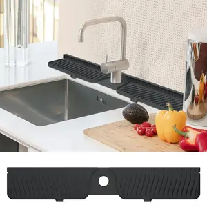Multi-Functional Kitchen Sink Faucet Pad, Silicone Foldable Water Splash Guard, Button Lock Drain Mat, Easy Clean, Gift Idea, 30x5 Inches