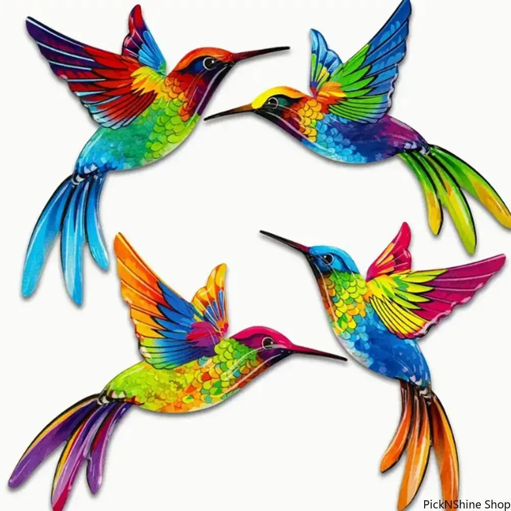 Artistic Hummingbird Decoration, Set of 4 Colorful Hanging Ornaments for Garden, Patio, and Home Accents, Artwork, 4Pc