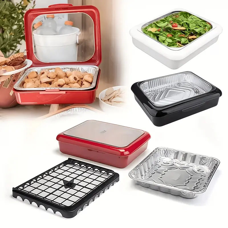 Three-in-One Aluminum Foil Baking Tray Storage Set, Includes 2 Aluminum Foil Trays + 1 Tray, Heat-resistant and Microwave-safe, Perfect for Picnics, Camping, Parties, and Holiday Gifts