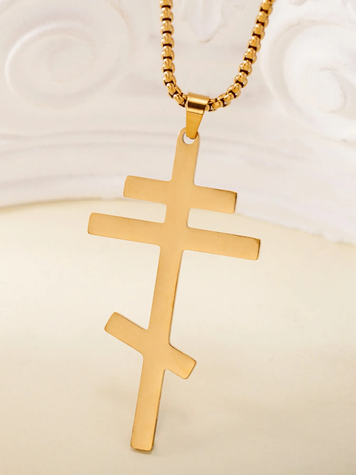1 piece of niche vintage Russian Orthodox cross pendant necklace, Cross jewelry, hip-hop stylish long sweater chain that does not fade, simple stainless steel collarbone chain, suitable for daily commuting, street wear