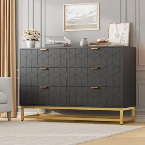 Black Dresser for Bedroom, 6 Drawer Dresser with Metal Legs, Modern Dressers Chest Organizer with Wide Storage, Wood Chest of Drawers for Bedroom, Living Room, Entryway pay less home goods