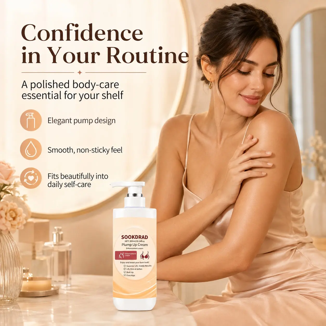 Plump Up Cream, enhancement cream, superior lift, visible results, lift, firm, soften, butt up, firm hips, boost bum look, 300ml/10.14fl oz