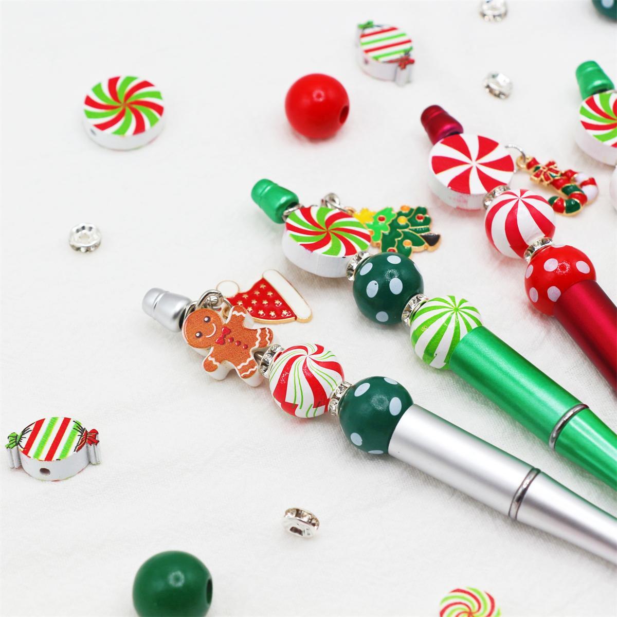Merry Christmas DIY Beaded Ballpoint Pens, Wooden Beads & Alloy Pendants, Perfect Holiday Gifts for School & Office Supplies, Specialty Pen