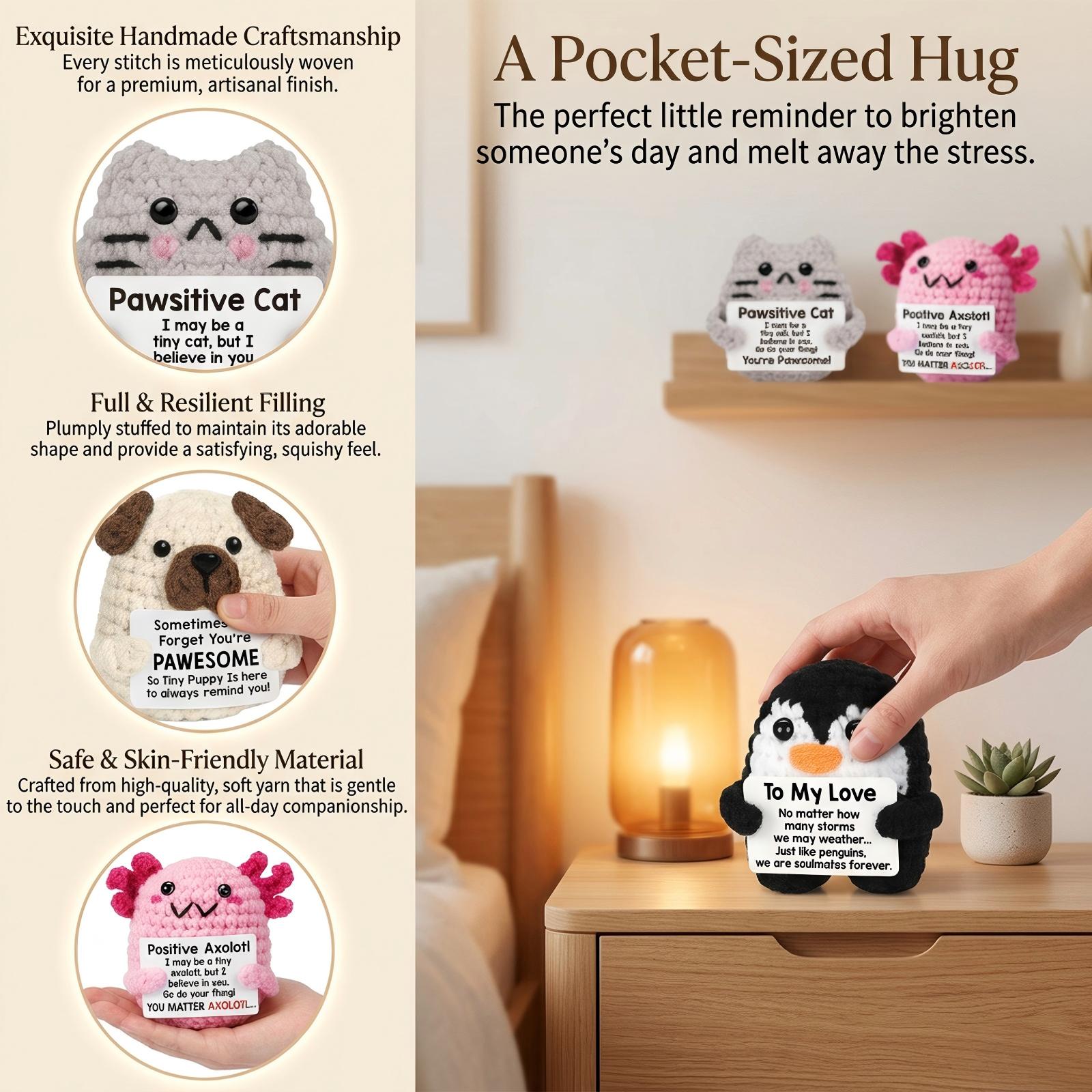 6Pcs Cute Handmade Knitted Stuffed Plush Set Soft Squishy Emotional Support Toys For Anxiety Relief Ideal Christmas Birthday Holiday Gifts For Women Men Kids Bag Charm Desk Car Ornament