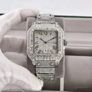 Iced Out Square Watch for Women, Luxury Crystal Encrusted Case with Arabic Numeral Dial for Business & Parties