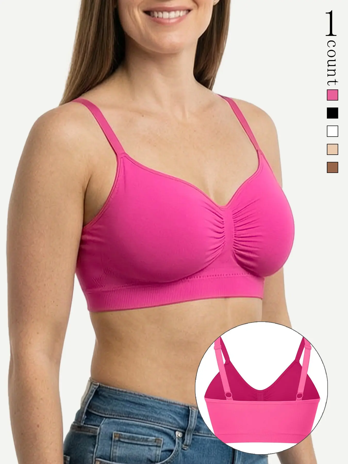 Women's Ruched Wirefree Bra, Push Up Lingerie, Backless Sexy Racerback, Adjustable Straps, Removable Pads, Comfortable Daily Wear