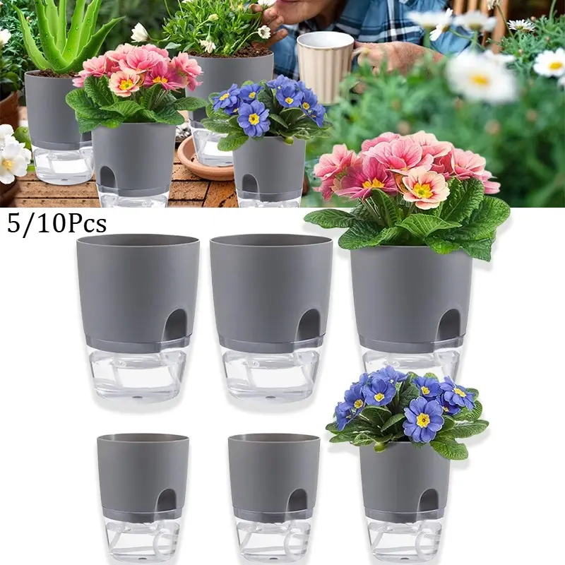 10/5Pcs Self Watering Plastic Flower Pot Double Layer Hydroponics Plants Bonsai Pot Vases Succulent Potted Home Office Decor