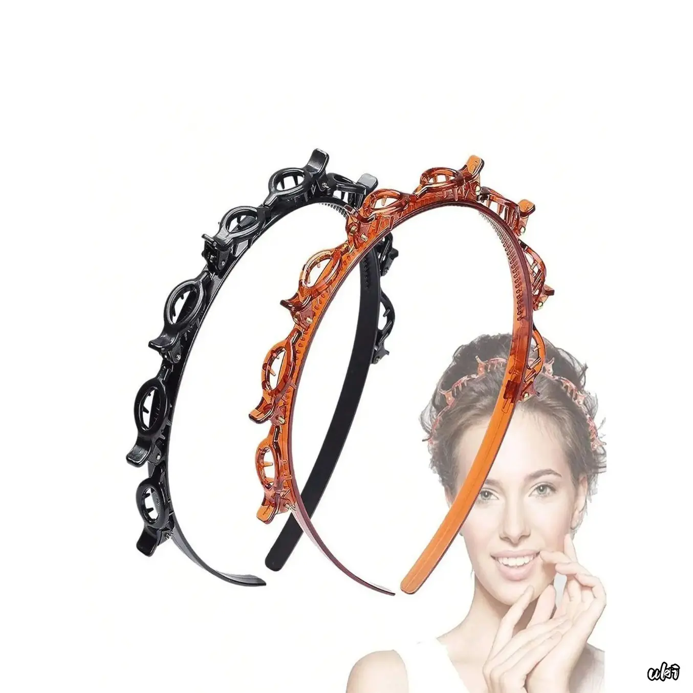 Braided Headband Set for Women, 2-Piece Hollow-Out Hair Accessories with Double-Layer Clips, Adjustable Sweat-Proof Band for Daily Use and Workout, Workout Wear, Hair Fixing