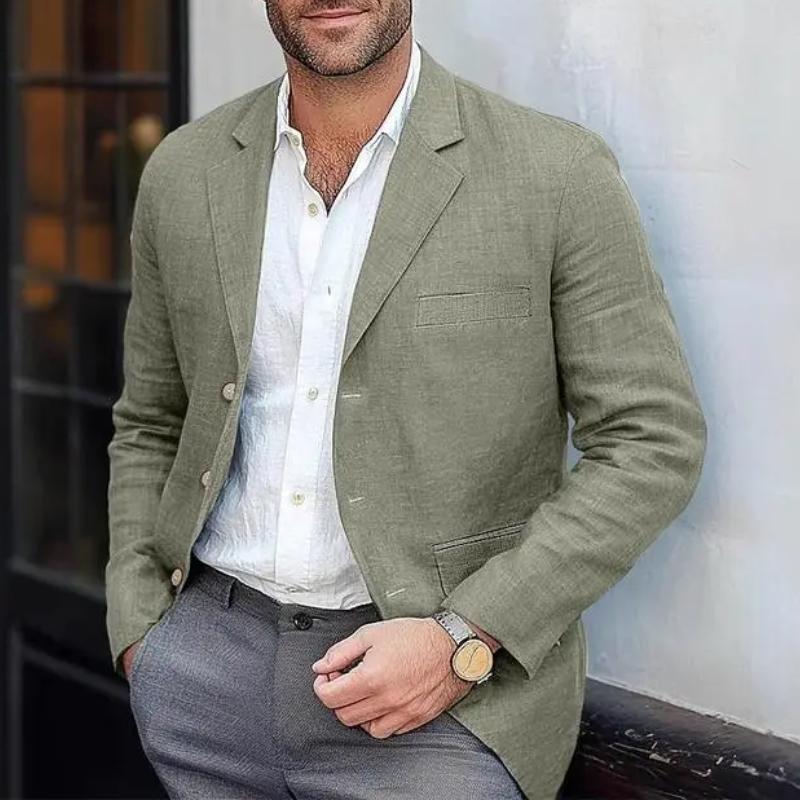 Men's Blazer Jacket Cotton Linen Sports Coats Regular Fit Two Buttons Herringbone Suit Jackets Formal Long Sleeve