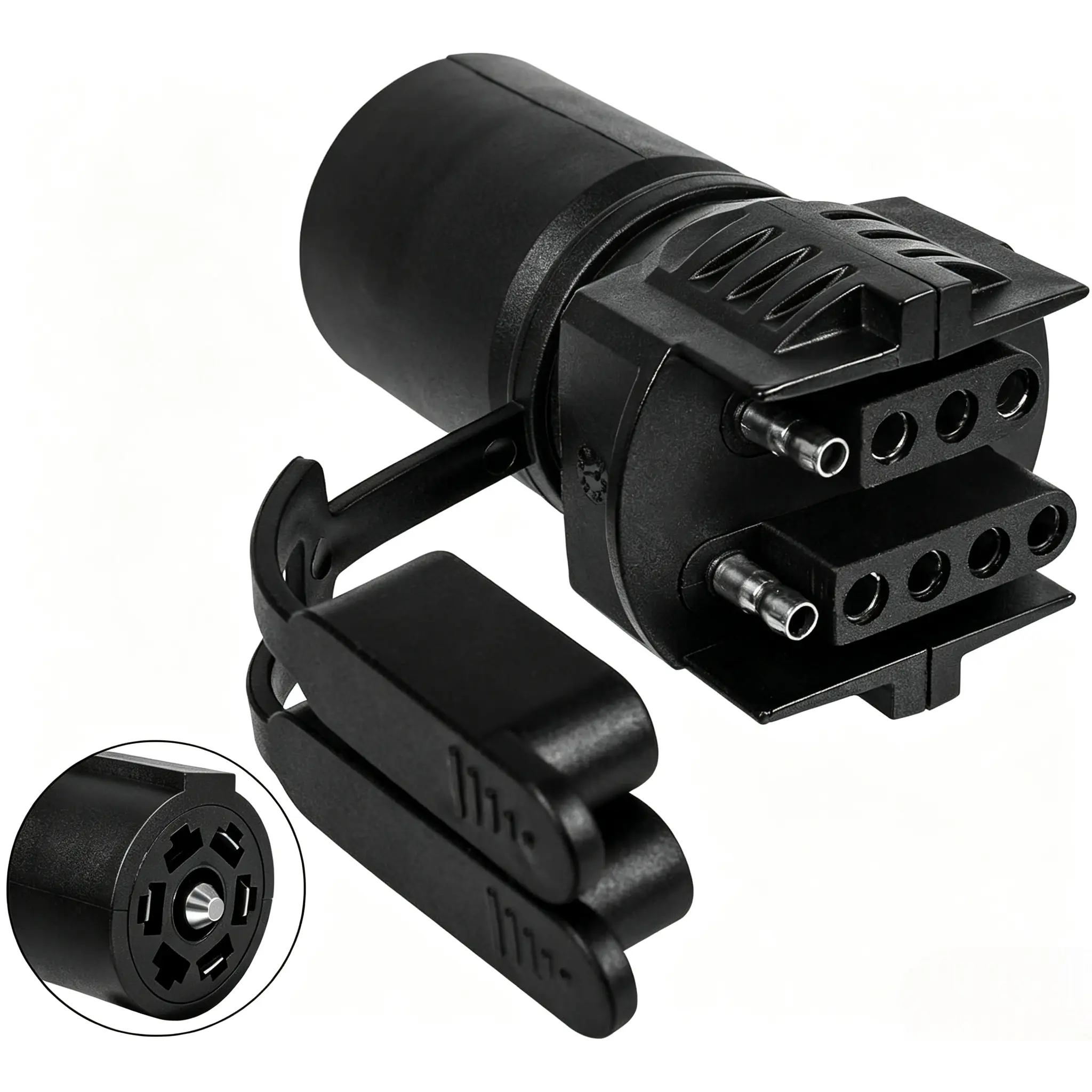 Upgraded 2‑in‑1 7‑Way Round to 4‑Way & 5‑Way Flat Trailer Light Adapter, Weatherproof Trailer Plug Connector for RV Truck Boat Utility Hitch