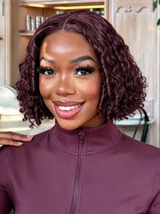 Human Hair Pixie Curly Wig with Retro Curls Ends, 5*5 Glueless Lace Closure Bob Wig, Short Middle Part Curly Style, Pre Cut Natural Hairline, Adjustable Cap for Women Daily Wear 12/14 Inch