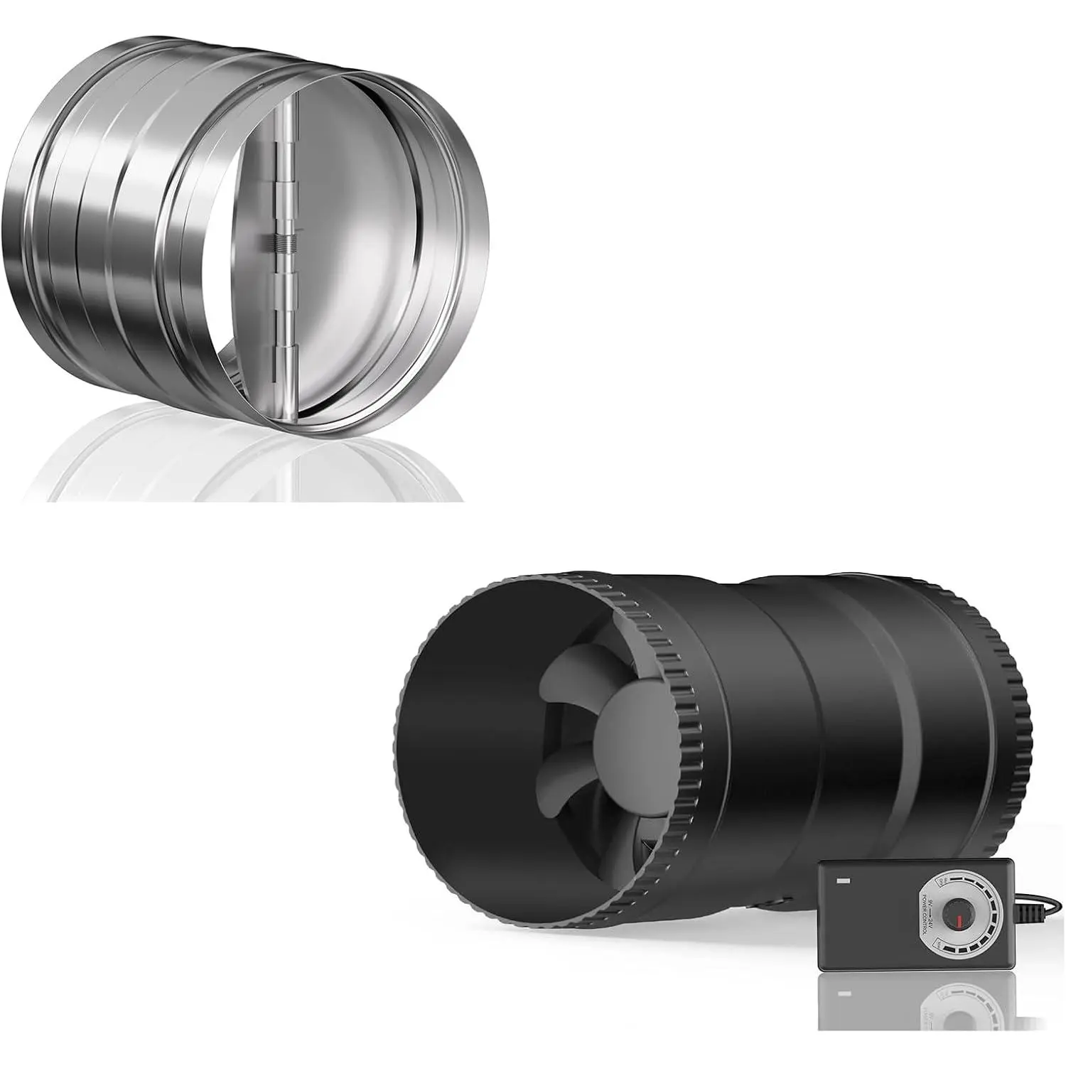 4 Inch Inline Booster Duct Fan with Speed Controller and 4 Inch Backdraft Damper