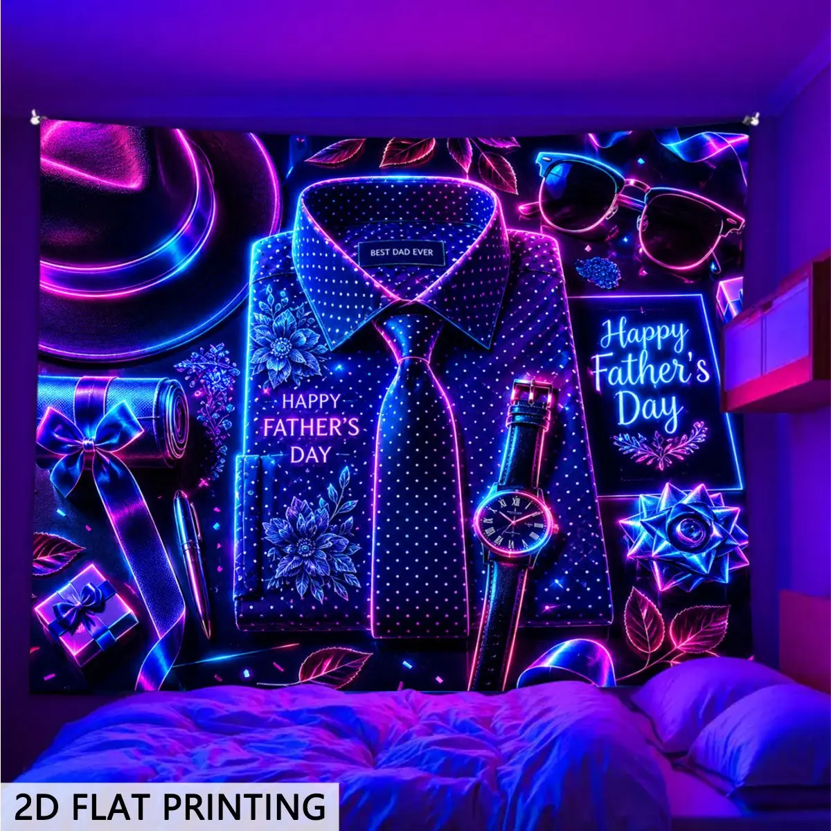 Blacklight Glow-in-the-Dark Cotton Tapestry - Father's Day Gift, Neon Figure Home Supplies, Machine Washable Glowing Effect Wall Art for Bedrooms, Fathers Day