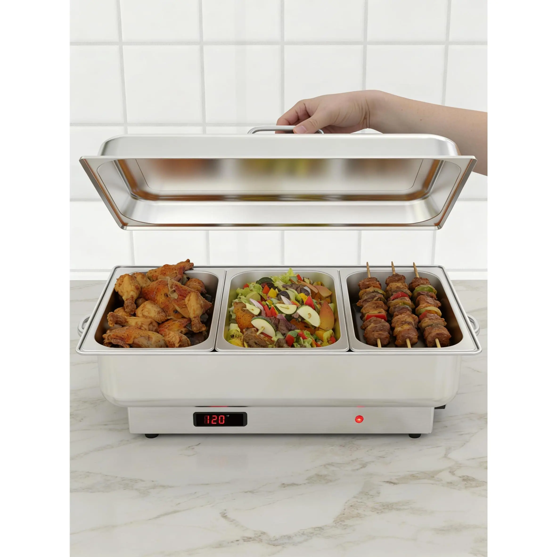 Electric Chafing Dish Buffet Set - 9QT Stainless Steel Food Warmer - Adjustable Temperature Control - Full & Half Size Pans - Ideal for Catering, Parties, Restaurants