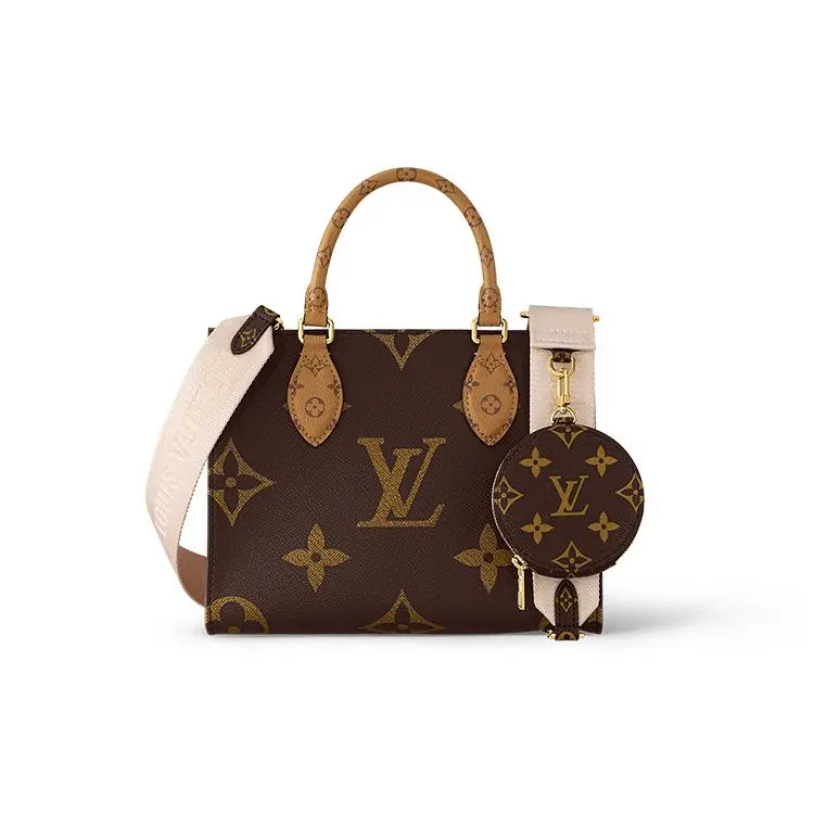 Louis Vuitton OnTheGo High-End Dual-Handled Carry-All Contemporary Women's Handbag - Classic Monogram Coated Canvas Tote, Brown and Caramel Jungle Style, Dual-Handled Women's Handbags, Carry-All Women's Handbags