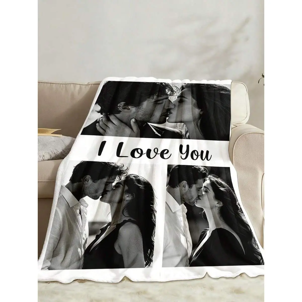 Black White Flannel Blanket, Soft Warm Throw Blanket for Bedroom Living Room Couch, Minimalist Couple Collage Gifts for Her Him Boyfriend Girlfriend, Valentine's Anniversary Christmas Birthday Gift
