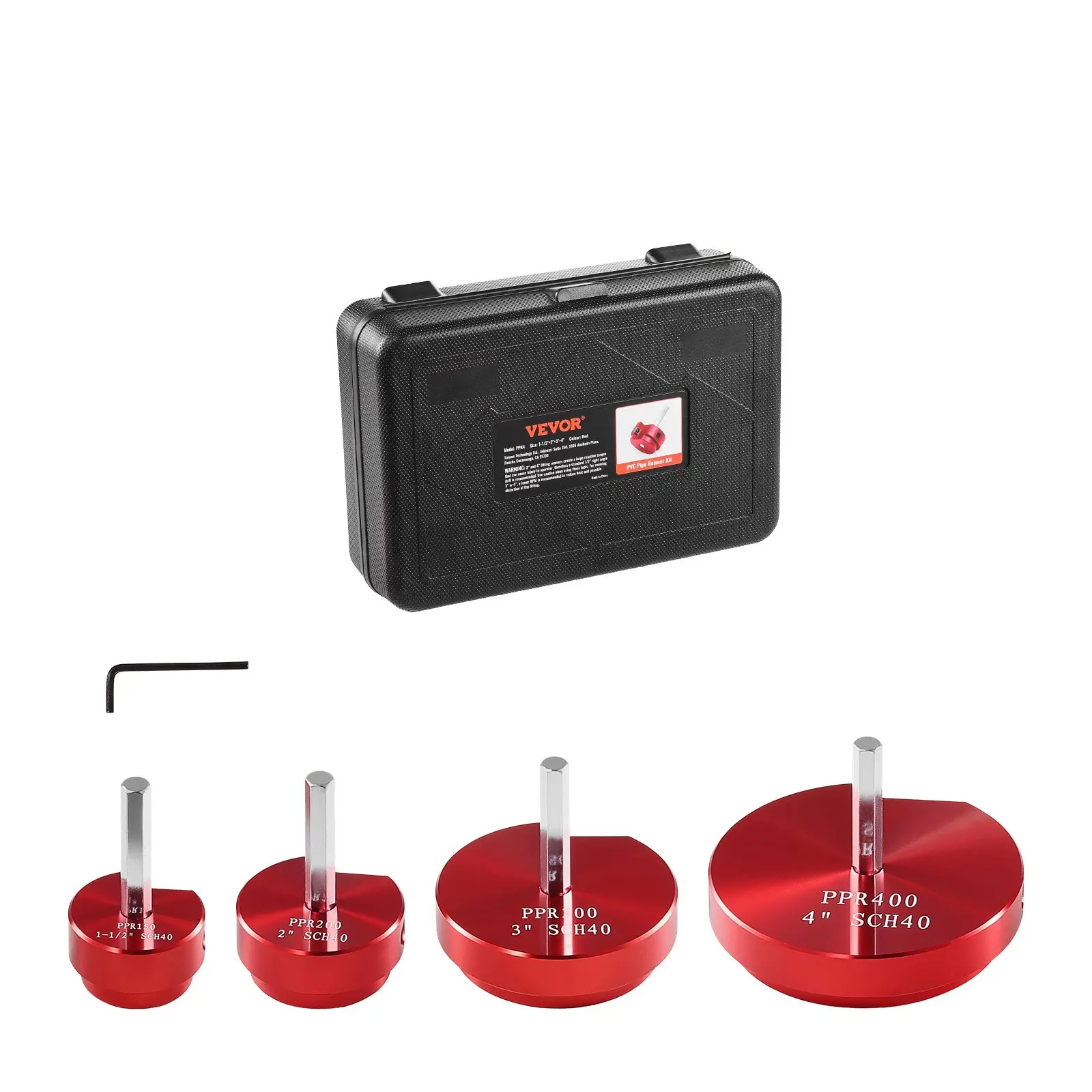 VEVOR 4Pcs Schedule 40 PVC Pipe Reamer Kit, Plastic Fitting Socket Saver Tool Set with 1-1/2", 2", 3", 4" Sizes, Tool Box, for CPVC, ABS Fittings & Exhaust/Drain/Water Lines