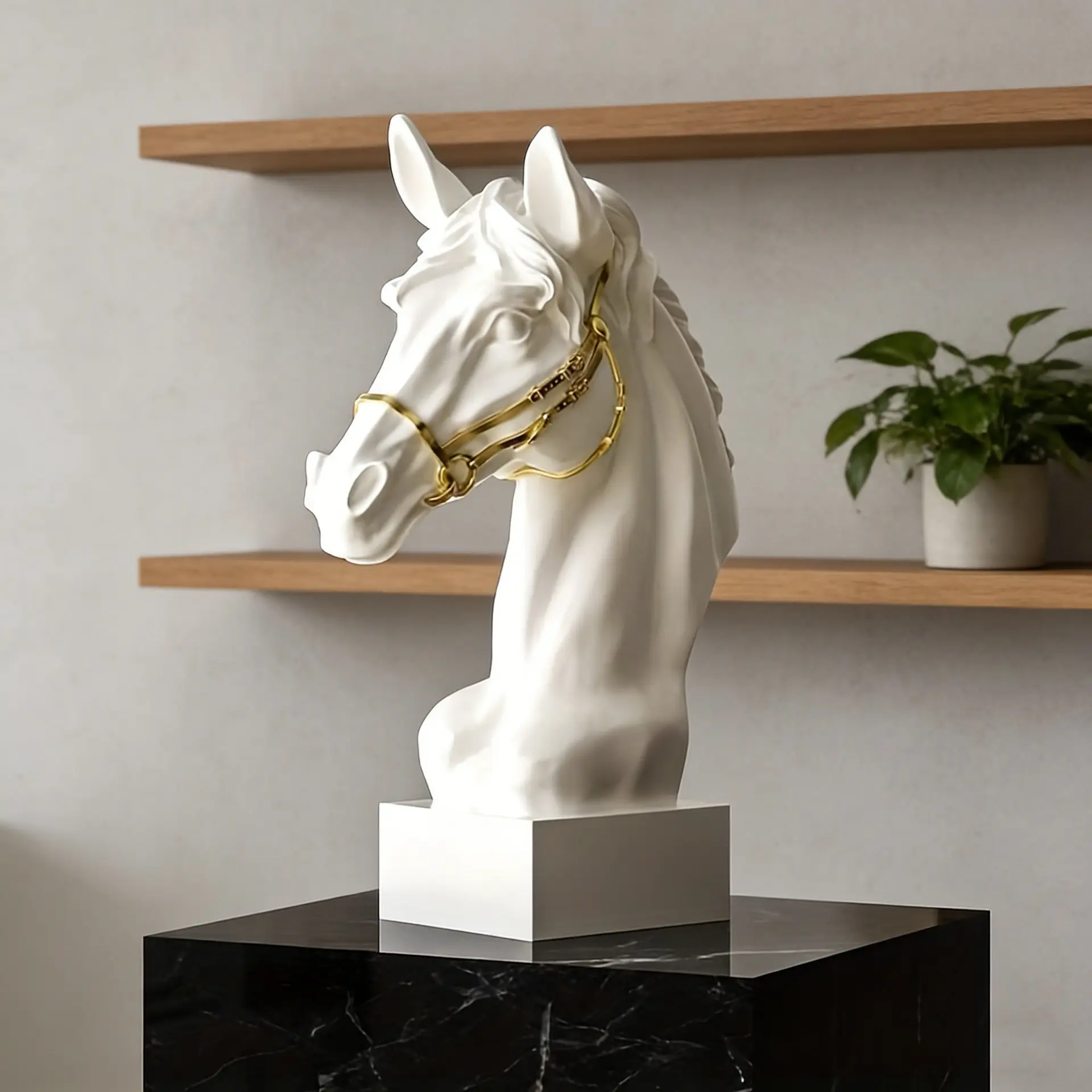 High-End Art Sculpture Horse Head Decoration, Luxurious Living Room Wine Cabinet Display, Office Showcase Ornament