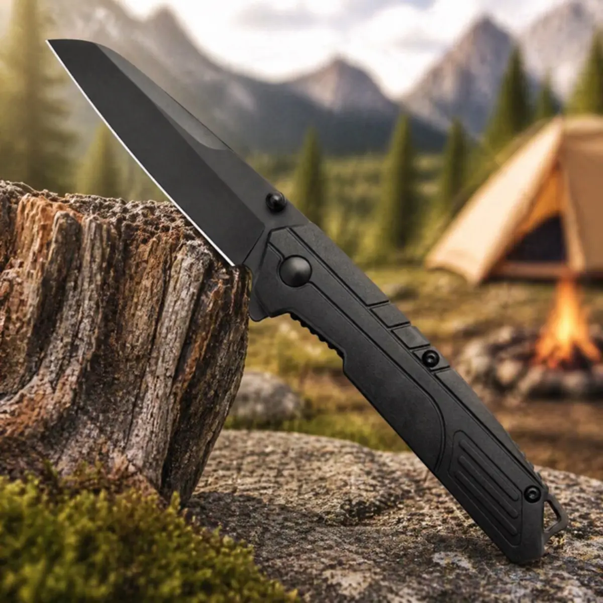 Unisex Compact Portable Pocket Folding Knife, 3-Inch 8Cr13MoV Black Oxide Coated Blade, Sturdy Black Nylon Handle With Pocket Clip, Lightweight EDC Utility Tool, Camping Survival Gear, Holiday Gift