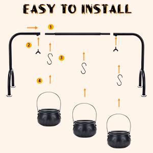 Halloween Decorations Indoor,Halloween Decor- Set of 3 Halloween Witches Cauldron Candy Serving Bowls on Rack,Black Plastic Cauldron with Skeletons for Indoor Outdoor Home Kitchen Decoration