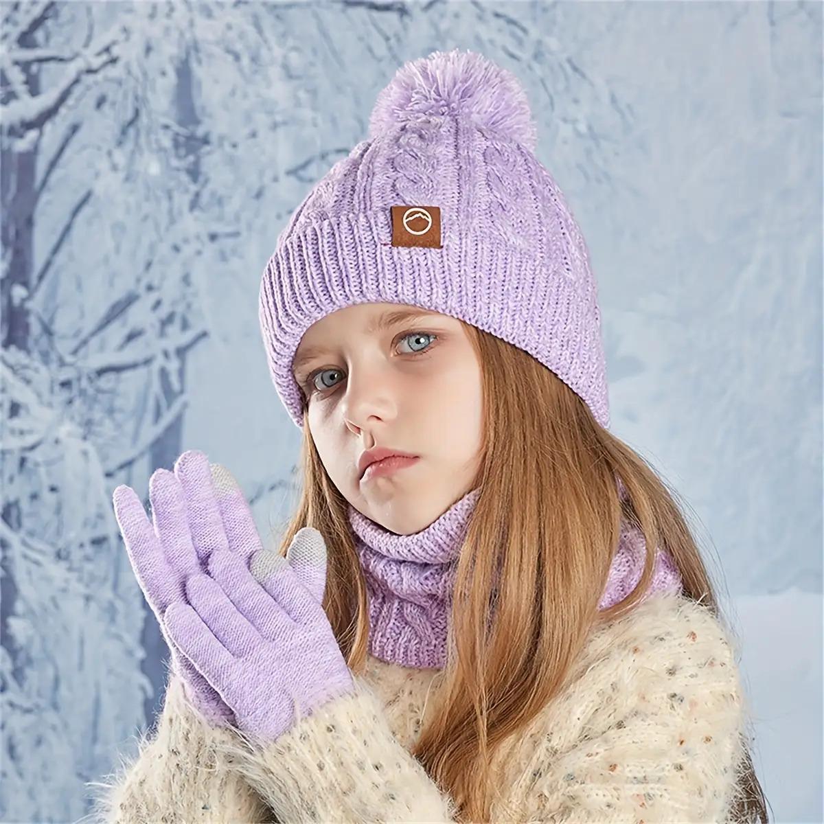 3pcs Outfit Set: Beanie Hat, Scarf & Gloves with Plush Lining for Comfort and Warmth. / Aged 3-10 Years Old in Autumn-Winter Seasonal Activities, Traveling or Vacation; Christmas Thanksgiving Gift Package, Winter Hat, Winter Hat, Seasonal Activity Outfit,