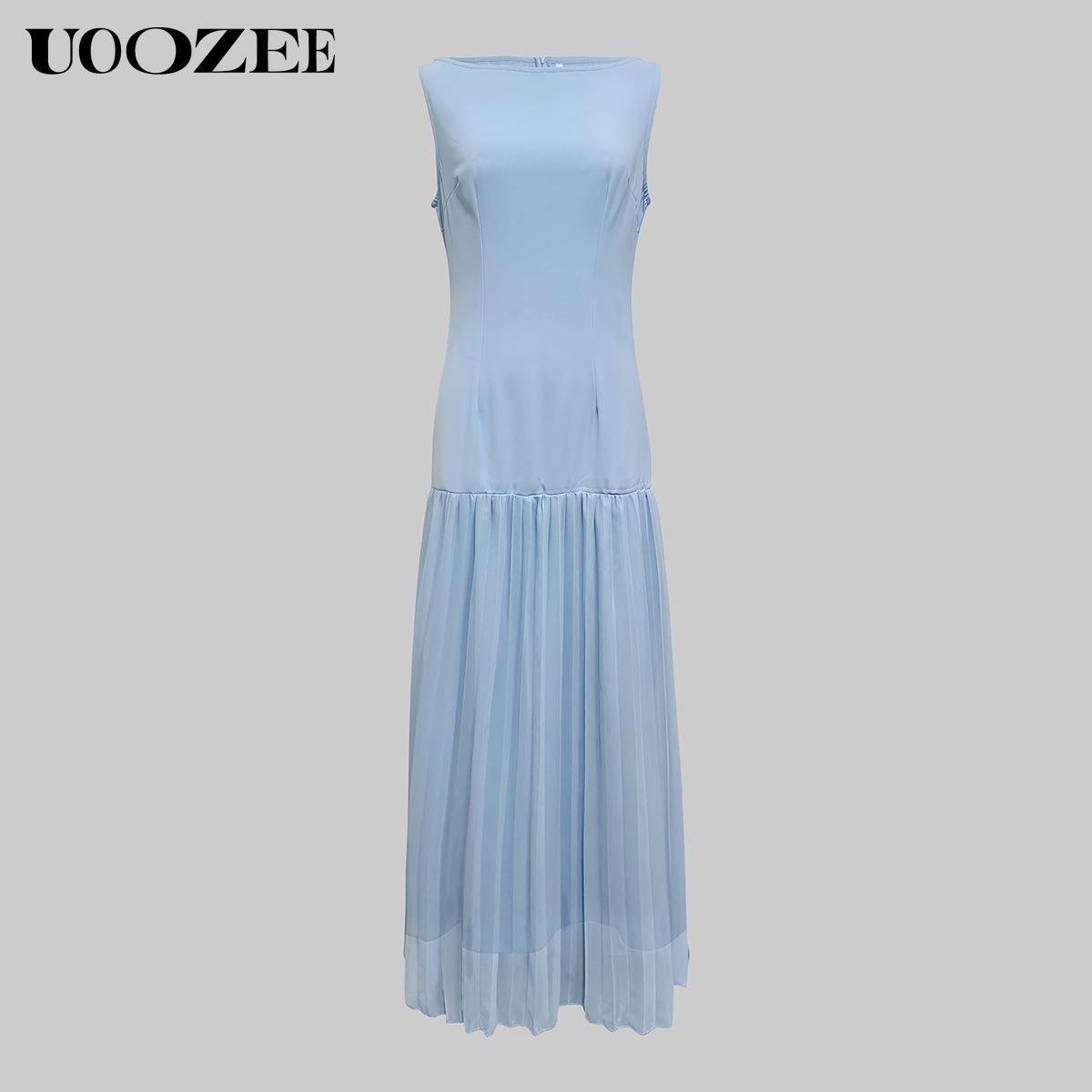 UOOZEE Women 2025 Evening Prom No Stretch Maxi Dresses Summer Elegant Sleeveless Pleated Gauze Cocktail Party Wedding Guest Dresses (Smaller Bust Fit, One Size Up Recommended for C - Cup and Above) birthday outfit elegantoutfits SpringStatements