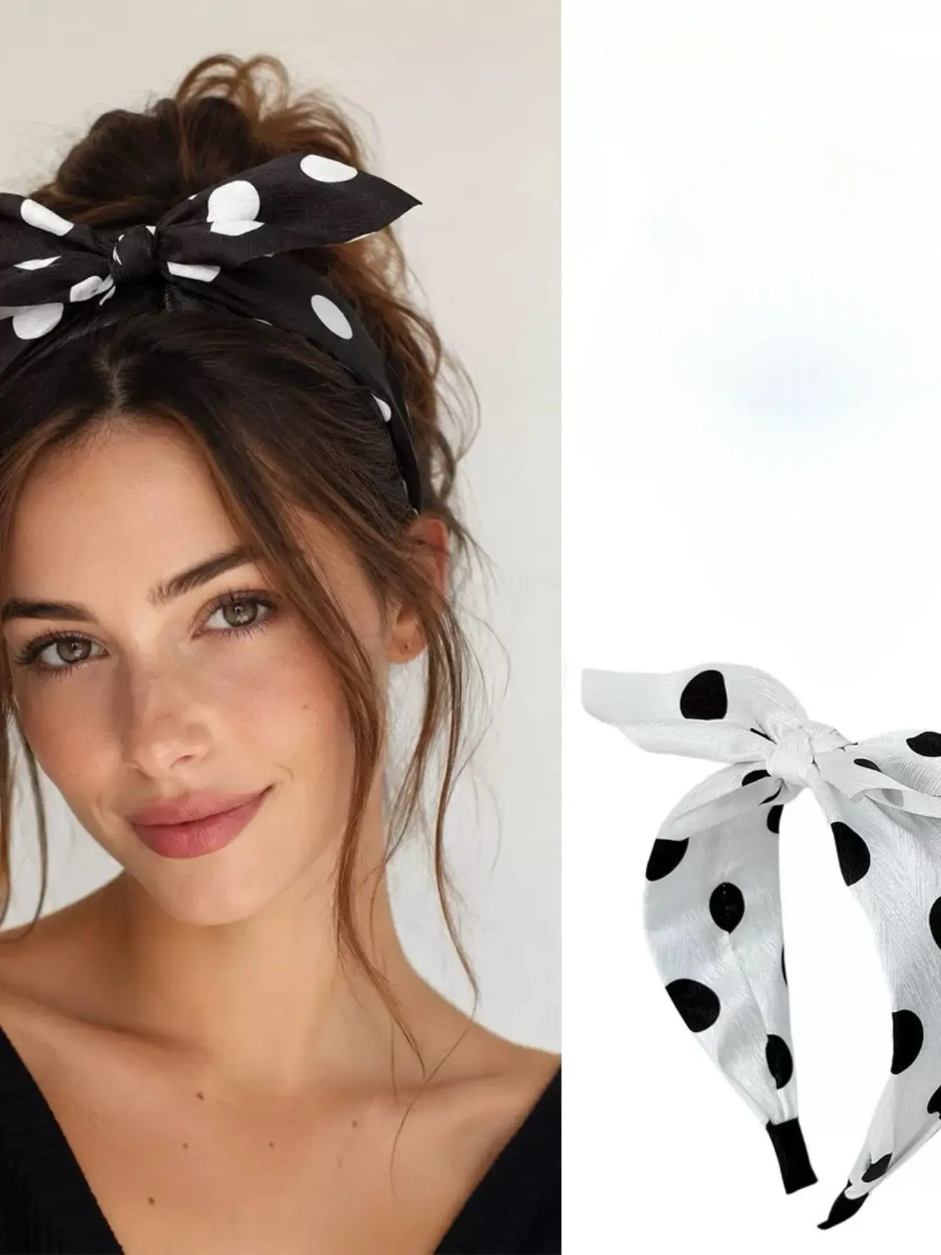 New Large Polka Dot Bow Hairband for Women, Elegant Satin Wide Headband, Fashionable Versatile Hair Accessory, Perfect Gift for Holidays, Hair Bow Headbands