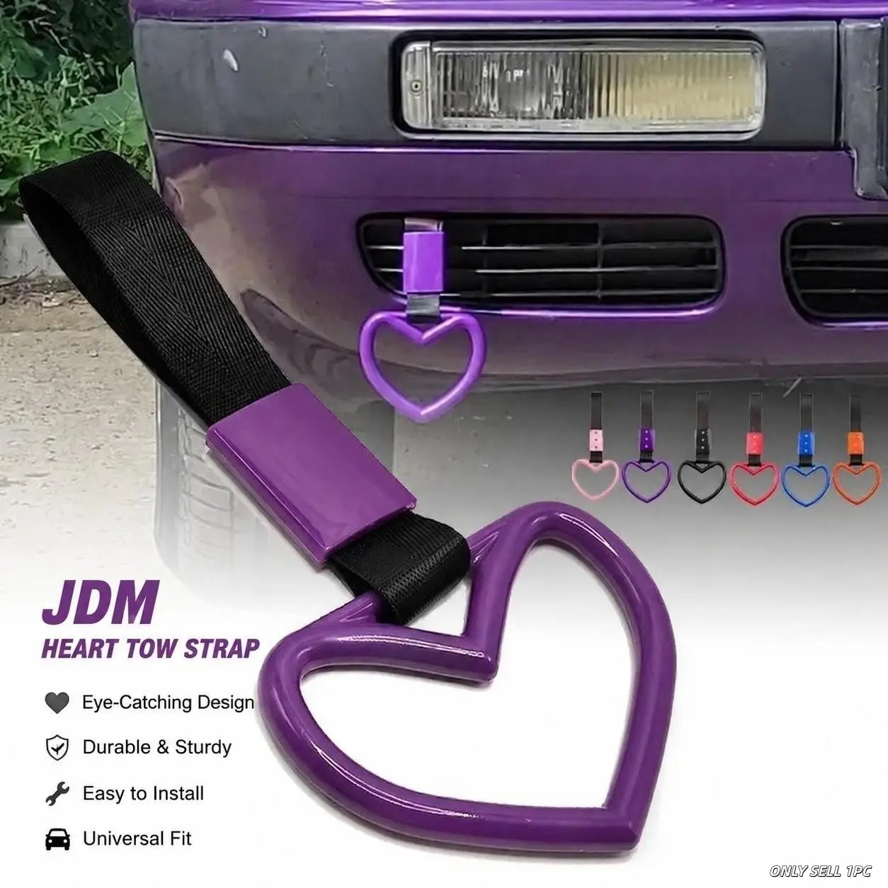 JDM Car Interior Decorative Ring - Heart Pendant - Interior Handle Hanger - Heart-shaped Rear Accessory - Rear Modification Heart-shaped Tailpiece - Car Hanging Ornament